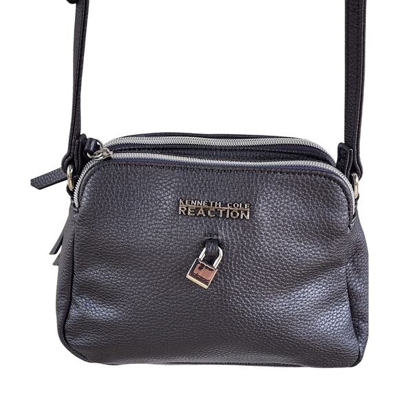 Kenneth Cole Reaction Gray Vegan Leather Crossbody Bag Small Purse w/ Lock Charm - Picture 5 of 13